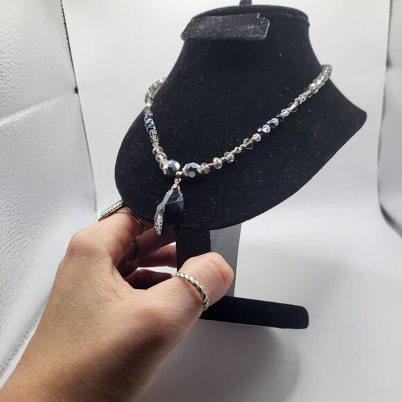 Artisan Made Crystal Silver and Hematite Faceted Beads with Jet Pendant - Picture 3 of 8
